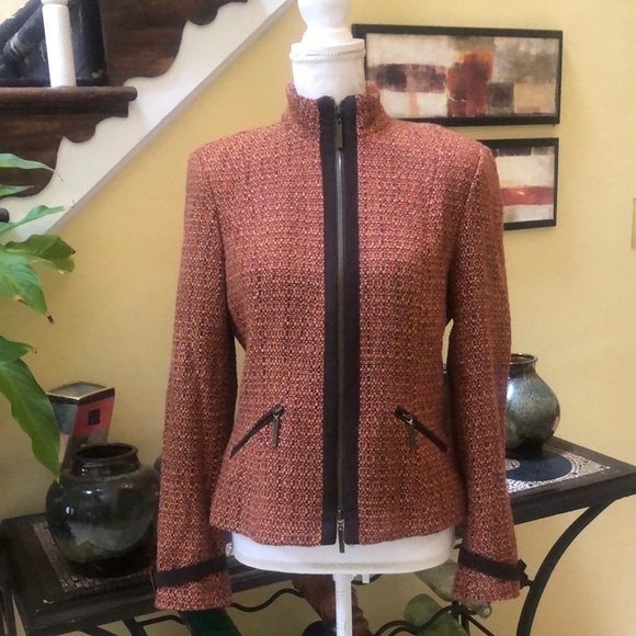 The Limited Cinnamon Wool Tweed Blend Jacket Faux Suede Trim & Mandarin Collar M - Picture 1 of 14
